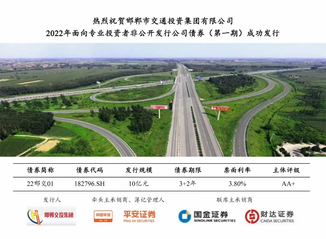 號外！號外！邯鄲交投集團成功發(fā)行2022年面向專(zhuān)業(yè)投資者非公開(kāi)發(fā)行公司債券