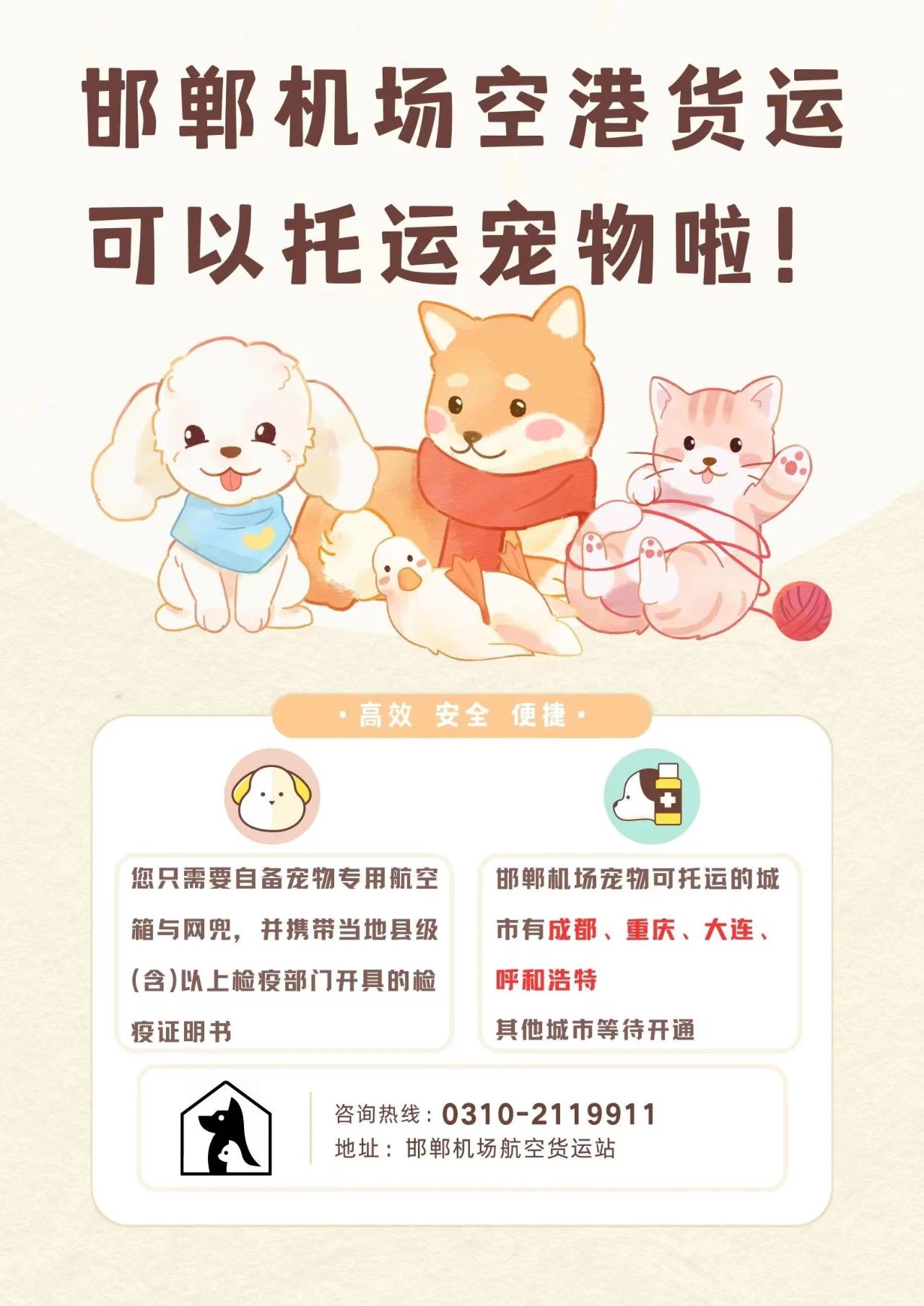 【邯鄲機場(chǎng)·航空貨運】可以收運【寵物】啦！